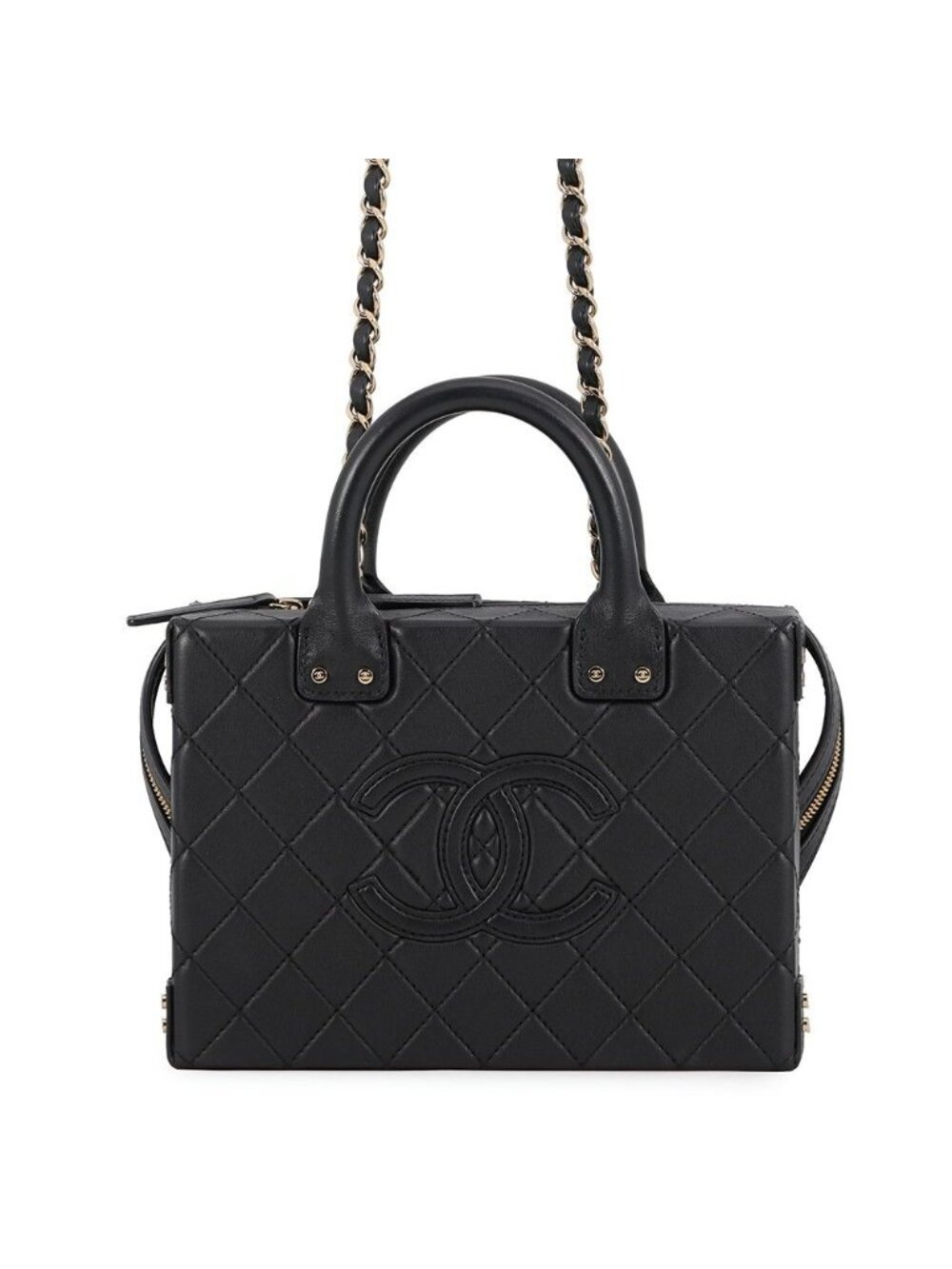 Chanel Chain Shoulder Bag Quilted CC Logo Vanity Calfskin Black